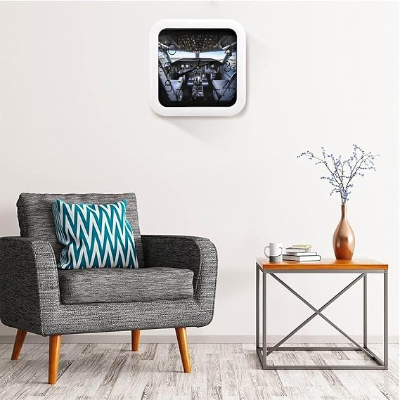 Airplane Cockpit Wall Clock Modern Frame Wall Clocks Silent Non-Ticking Clock Retro Square 10.2 Clocks Easy to Read Dial for Living Room Bedroom Home Decor