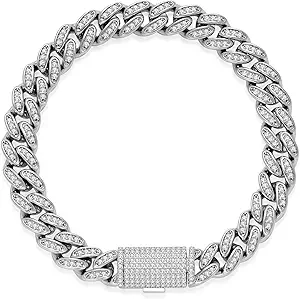 Silver Cuban Link Bracelet for Men - Chunky Iced Out Design with Full CZ & Moissanite - Ideal Men's Jewelry Gift & Hip-Hop Silver Bracelet for Men