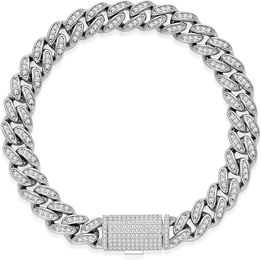 Silver Cuban Link Bracelet for Men - Chunky Iced Out Design with Full CZ & Moissanite - Ideal Men's Jewelry Gift & Hip-Hop Silver Bracelet for Men