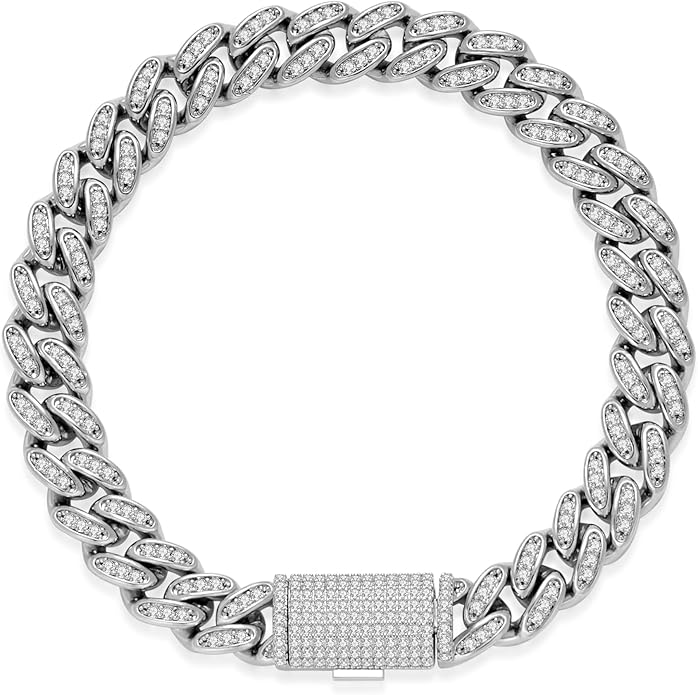 Silver Cuban Link Bracelet for Men - Chunky Iced Out Design with Full CZ & Moissanite - Ideal Men's Jewelry Gift & Hip-Hop Silver Bracelet for Men