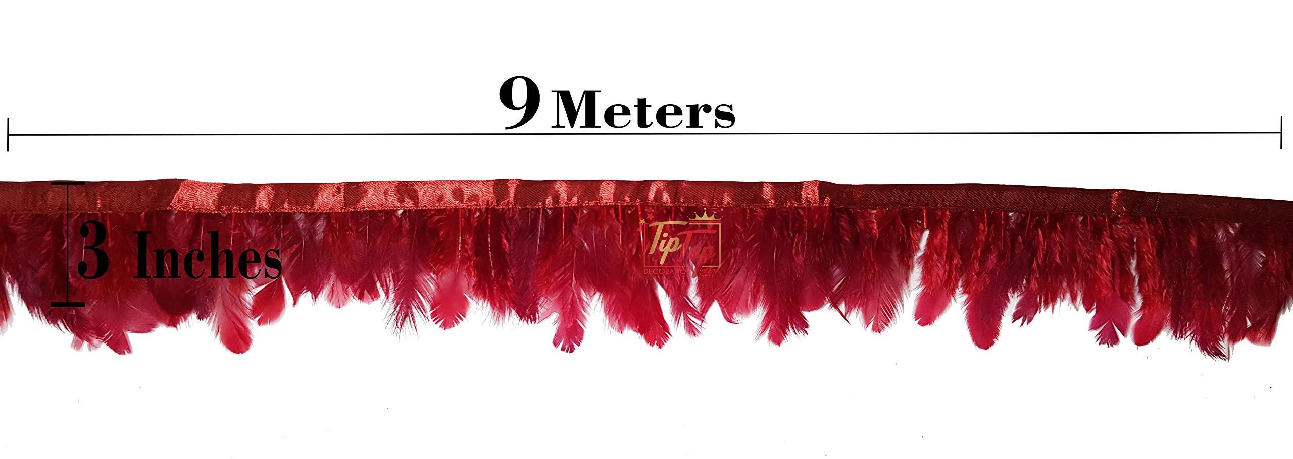 TIPTOP DECORATION Natural Dyed Feathers Lace (2-4 Inch) (Maroon) (9 Meters)