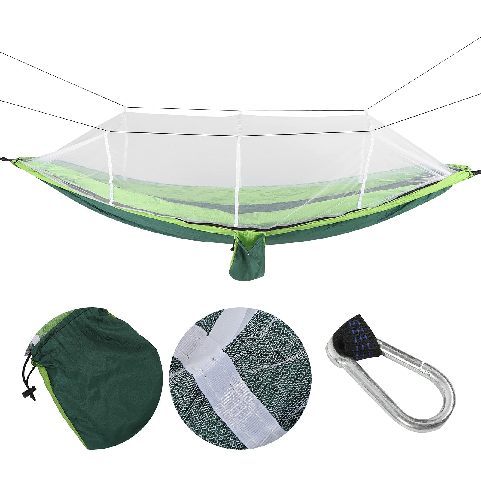 KANASI Amaca da campeggio con zanzariera, portatile, leggera, in tessuto di nylon paracadute, ideale per escursioni, campeggio e relax in giardino. (Dark green fruit pattern with green and white mesh)