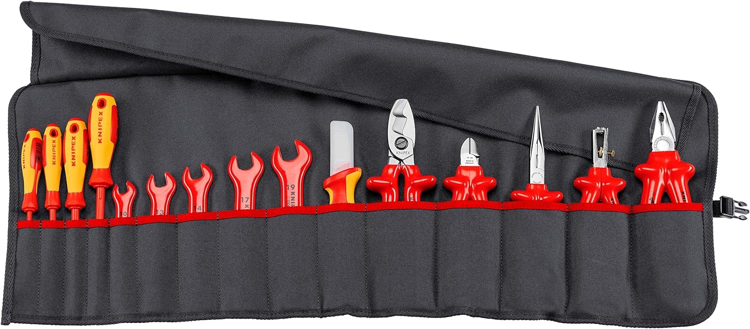 KNIPEX Funda portaherramientas 15 piezas con herramientas aisladas para trabajar en instalaciones eléctricas 805 mm, 98 99 13