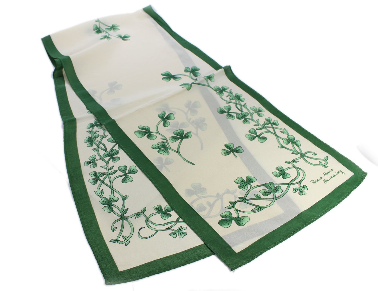 Patrick Francis Irish Shamrock Sprig Silk Scarf Cream 52" x 12"