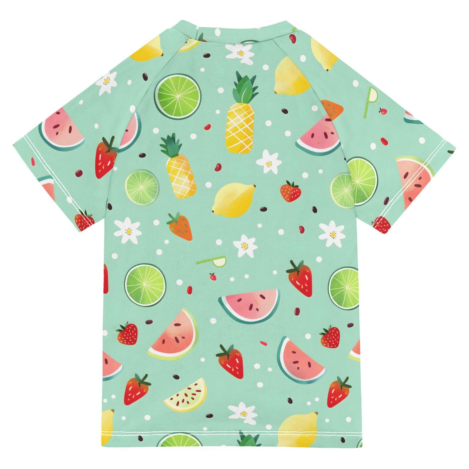 Boys Rash Guard Short Sleeve Swim Shirts for Boys Summer Fruits Green Sun Protection 7-8T