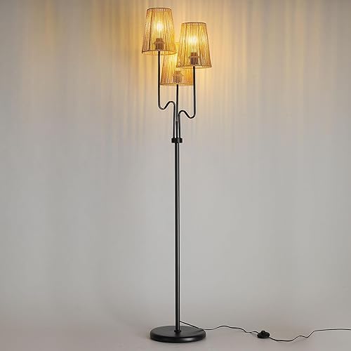 Miniatura 7 de Lámpara de pie bohemia, 68 pulgadas, lámparas de pie de ratán con pantalla de ratán, lámpara de pie de árbol de 3 luces para dormitorio, guardería,