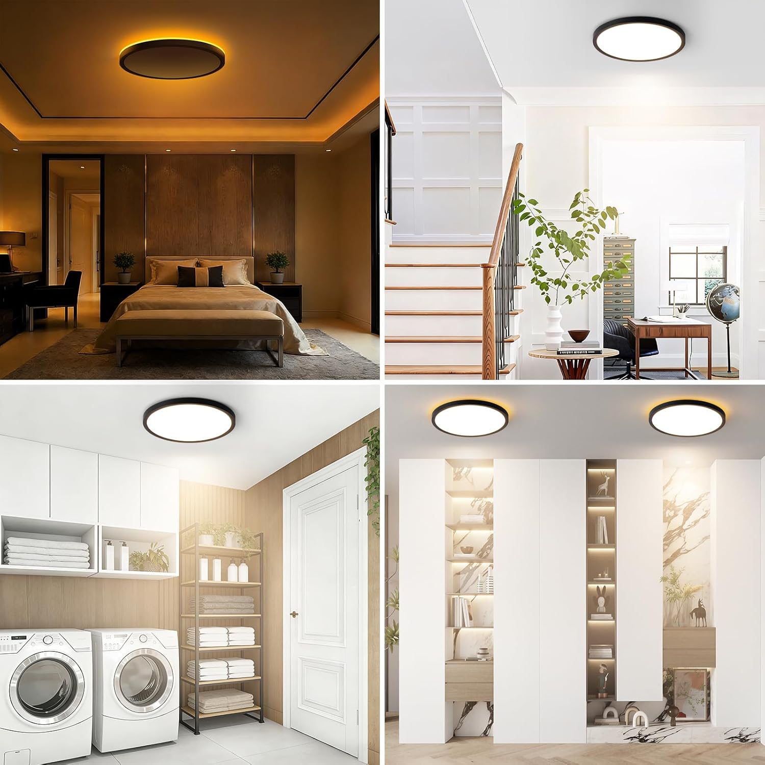 Brightever Black LED Flush Mount Ceiling Lights with Night Light, 12 Inch 2 Packs, 24W 2400LM Ceiling Light Fixtures, Dimmable & 2700K-6500K 5 Color in One Ceiling Lamp for Kitchen, Hallway, Closet