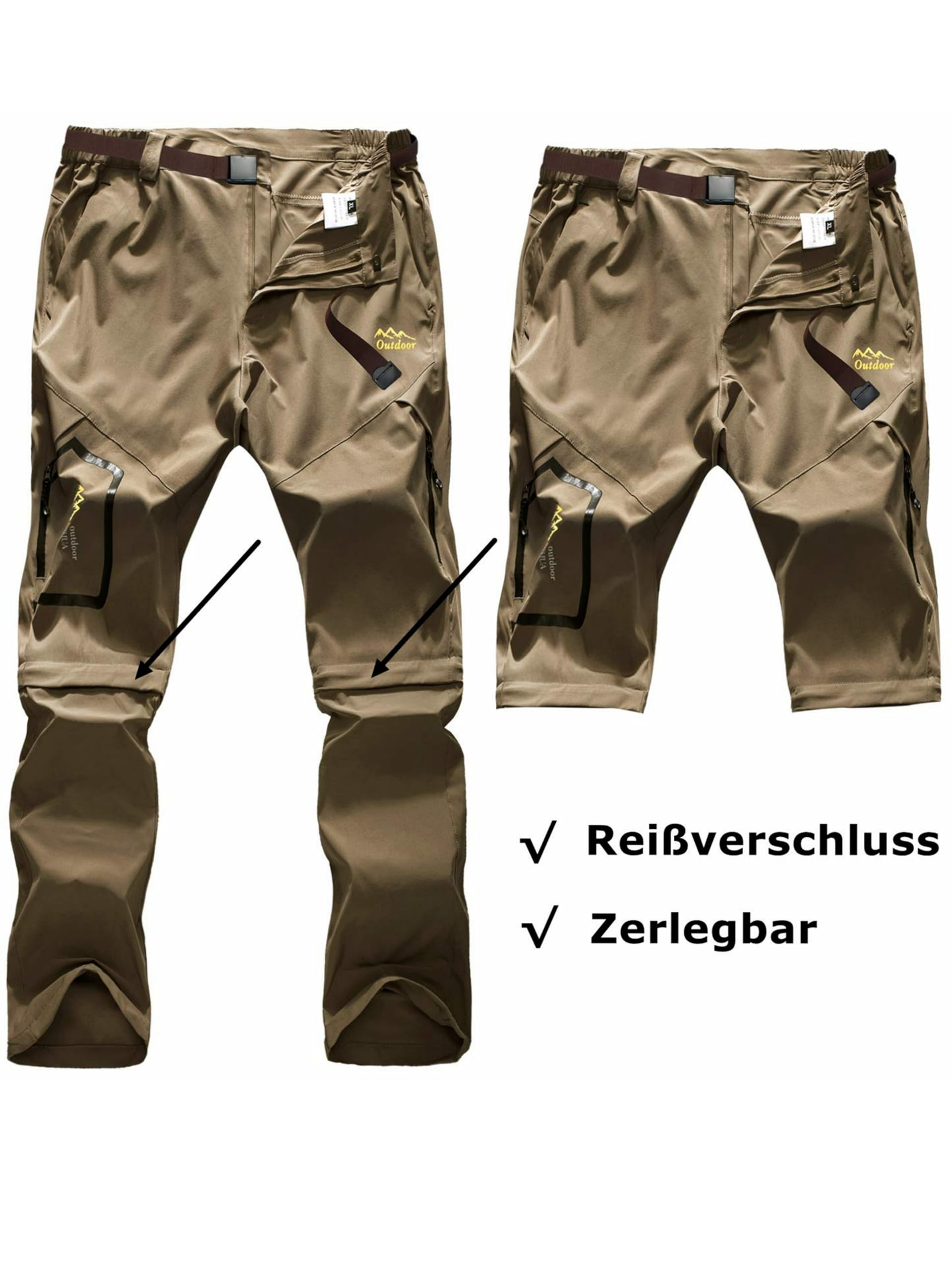Pantaloni da uomo per attività outdoor, in due parti, smontabili, protezione solare, ad asciugatura rapida, pantaloni funzionali con cintura