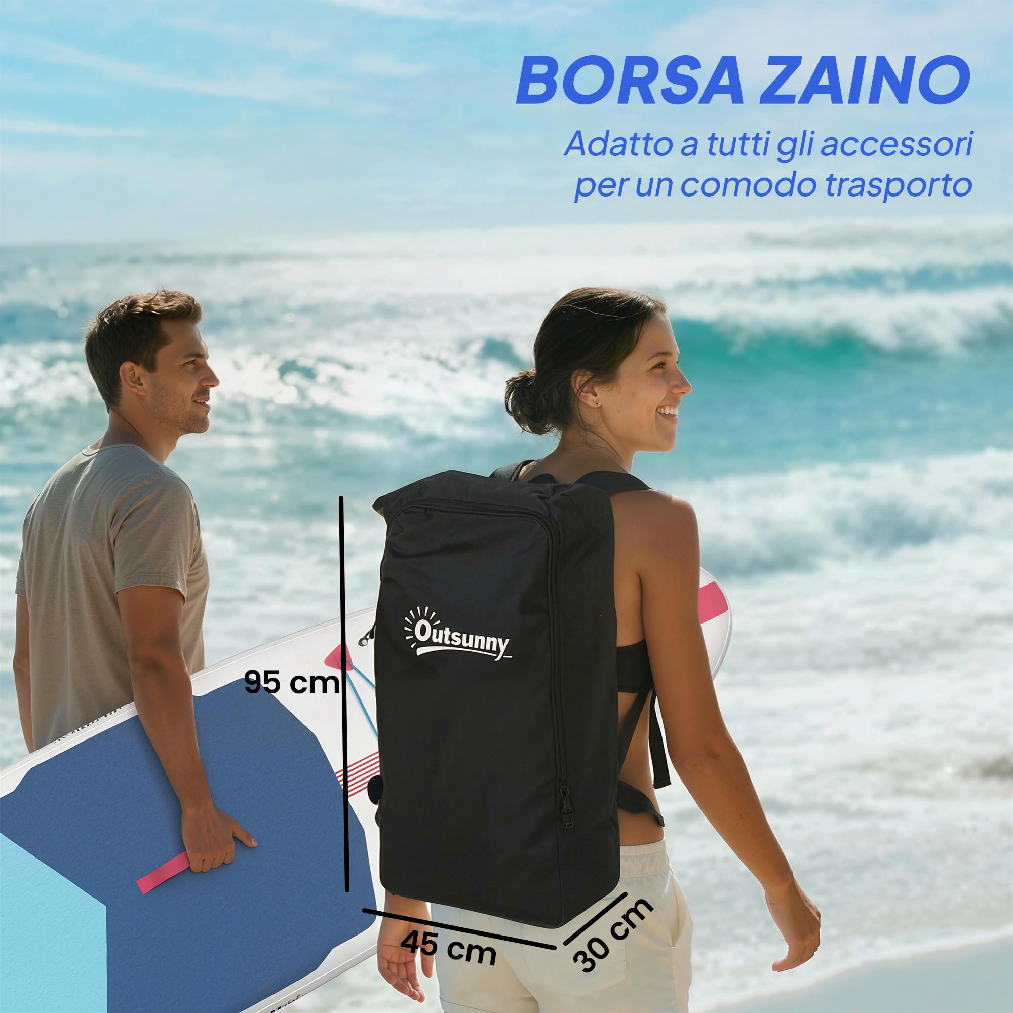 Outsunny Tavola Sup Gonfiabile Adulti, Stand Up Paddle Board con Ponte Antiscivolo in EVA, Pagaia in Alluminio Regolabile, Zaino, Pompa, Pinna Rimovibile, Carico 160 kg, 305x89x15cm, Tutti i Livelli