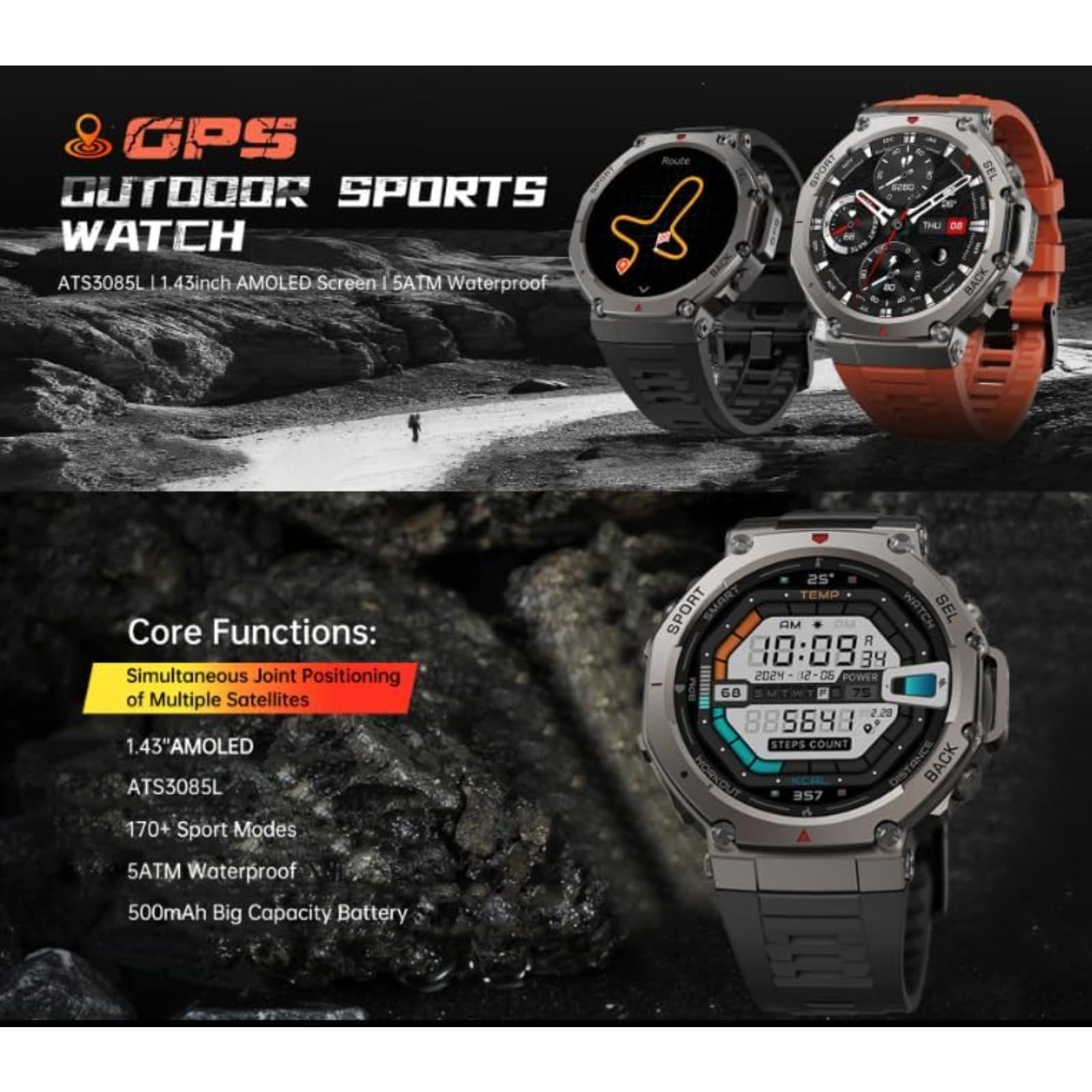 Sekoda GPS Sports Smartwatch,GPS A Doppia Frequenza, Monitoraggio Del Sonno Della Frequenza Cardiaca, Diverse Modalità Di Esercizio, Adatto Per La Corsa E Il Campeggio (Rosso)