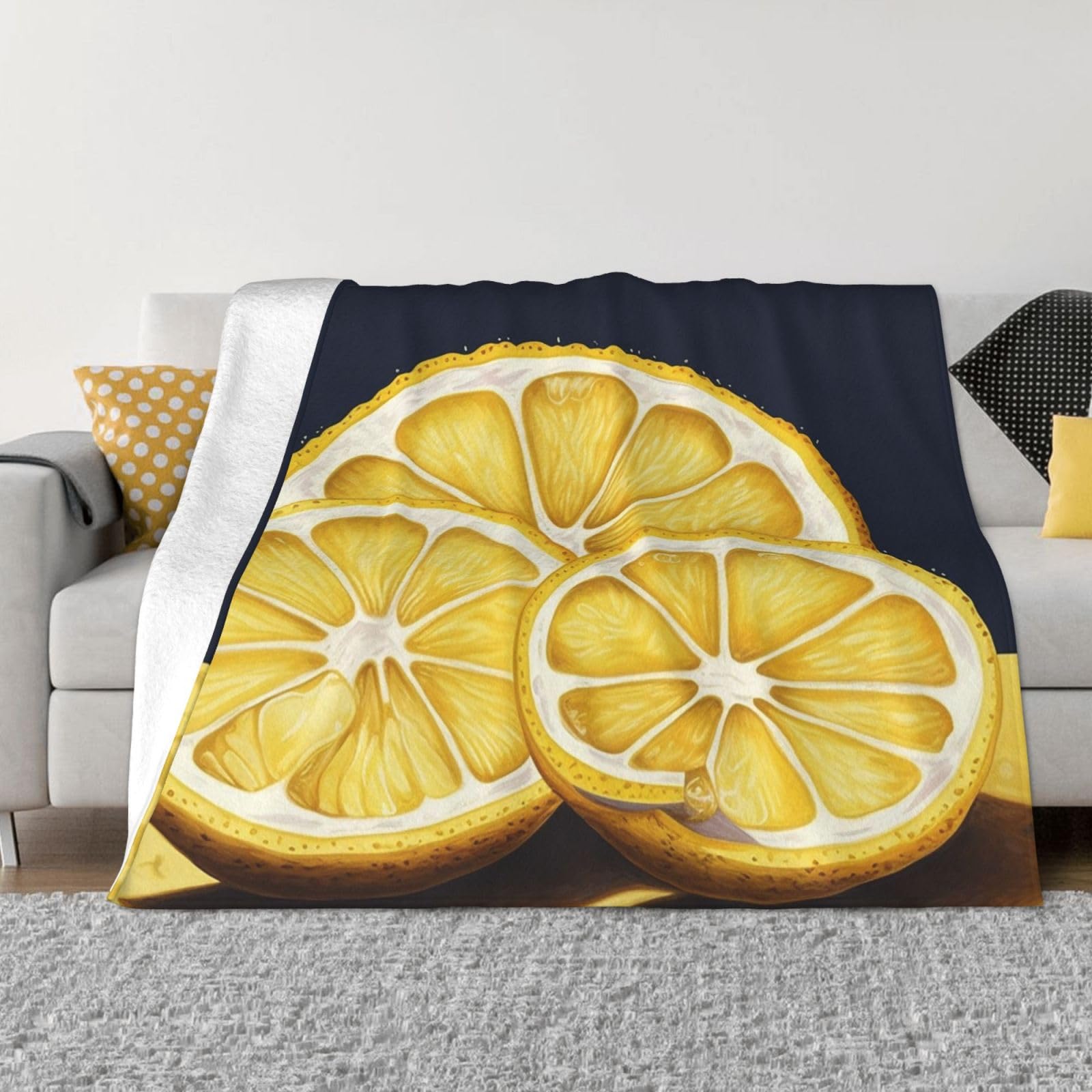 Couverture flanelle voyage au motif citron pour soirées canapé et bureau