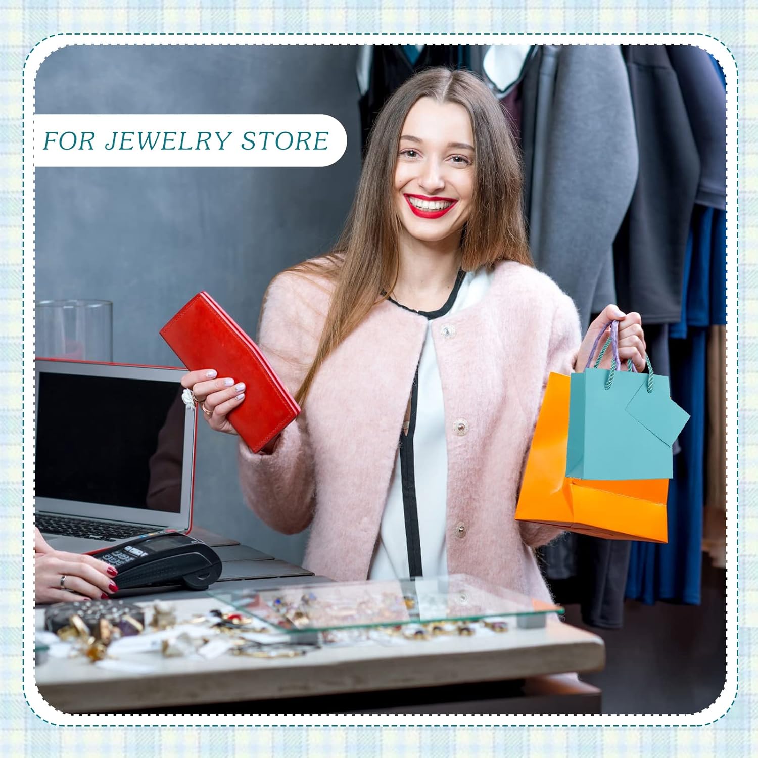 Zhehao 50 Pack Valentine's Day Mini Gift Bags Bulk 4x2.75x4.5 Tiny Extra Small Paper Thank You Gift Bags with Handles and Tags for New Year Birthday Party Favors Boutique Business(Peacock Blue) - Image 6