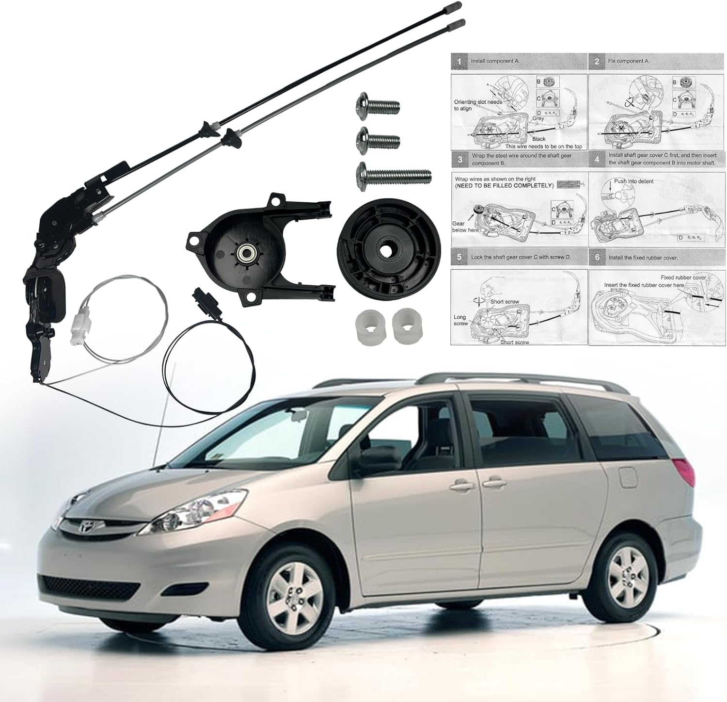 Sienna Power Sliding Door Cable Kit Rear Left Compatible with 2004-2010 Sienna Left Side Motor Clutch Assembly Replacement OE 85620-08052