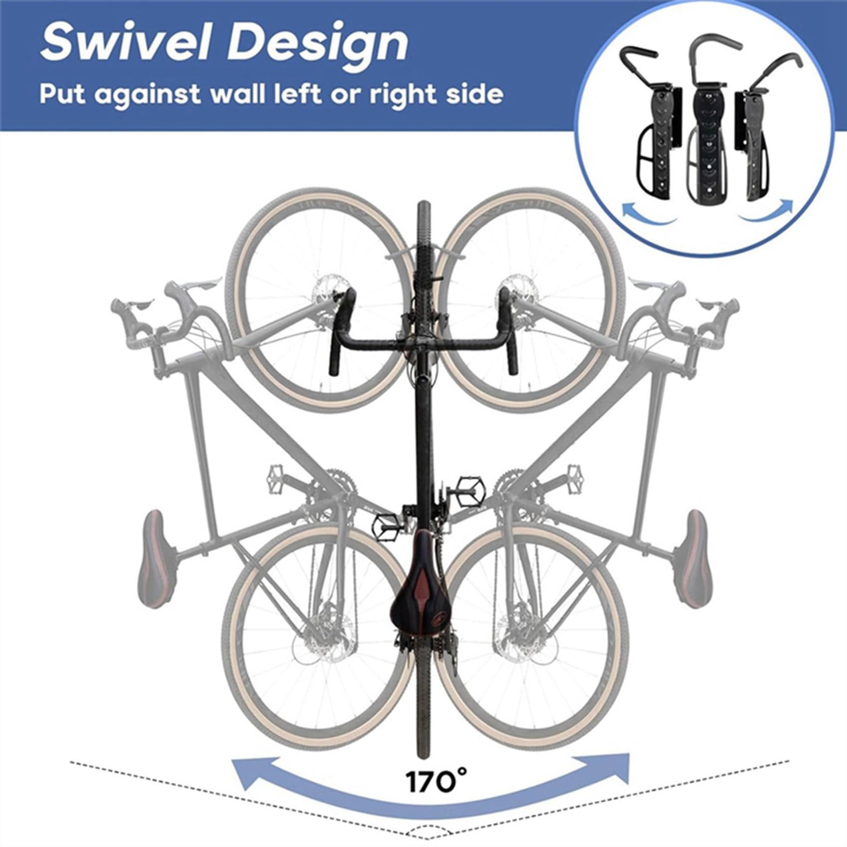 Pack de 6 soportes giratorios para bicicletas de garaje, montaje en pared, colgadores de bicicletas para garaje, soporte para bicicletas, soporte vertical para bicicletas