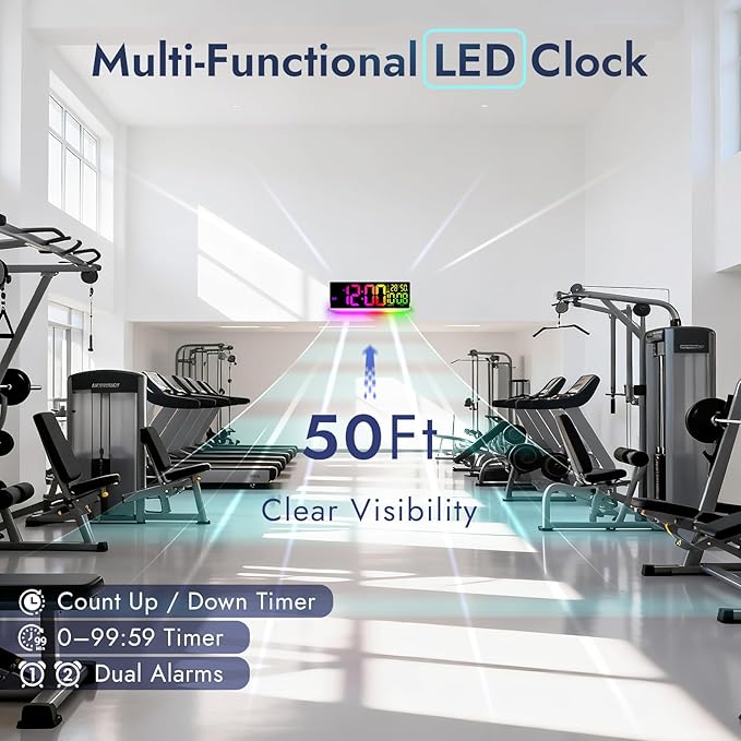 Reloj de Pared Digital Grande 16.5" RGB con Temporizador y Alarma miniatura 4