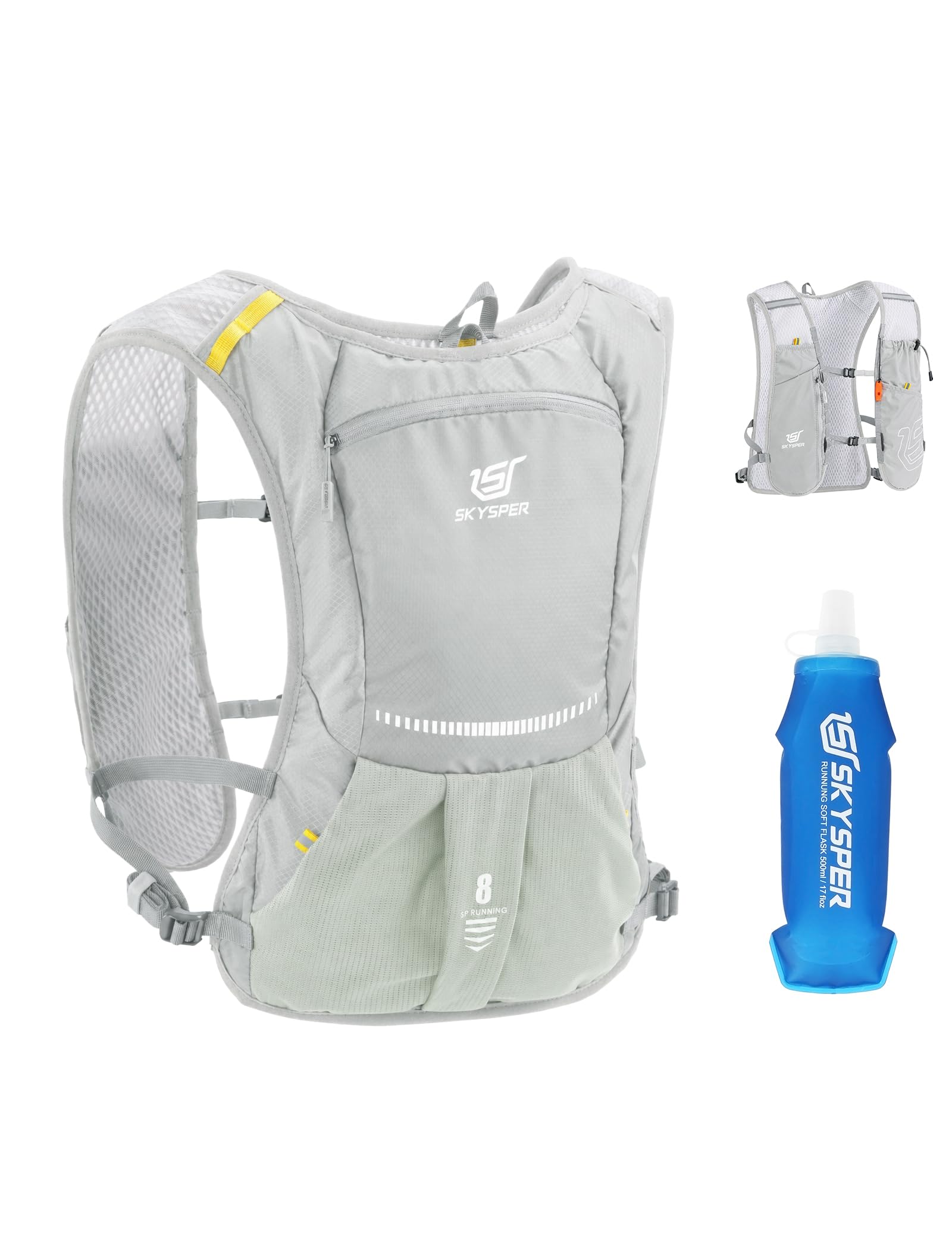 SKYSPER Laufweste Ultraleichter, Trinkrucksack mit weichen Flaschen 500ml Laufrucksack Herren Damen für Wandern Marathon Trailrunning