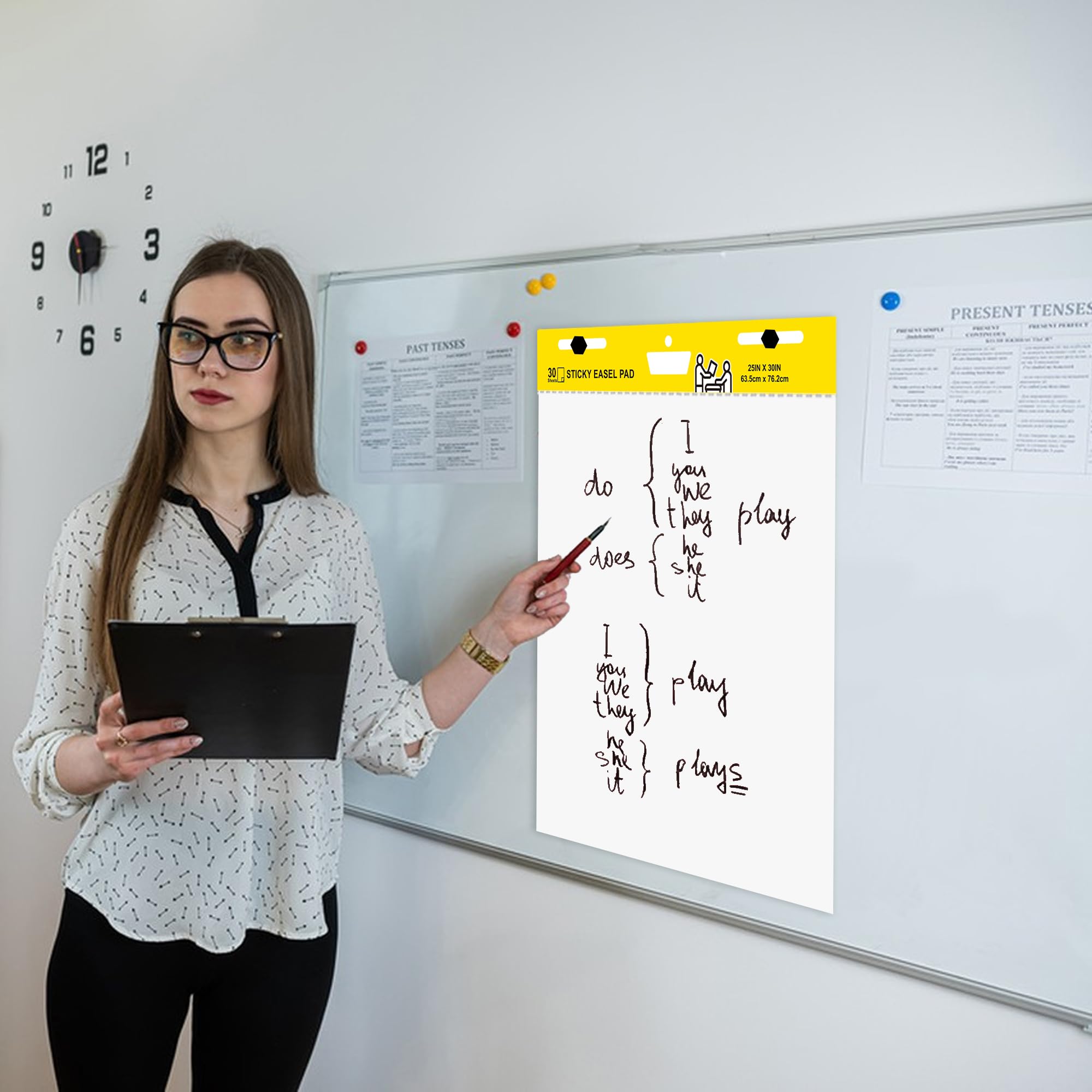 YNXPTBNC 2 x selbstklebende Staffeleiblöcke, 63,5 x 76,2 cm, Flipchart-Papier für Lehrer, selbstklebendes Staffelei-Papier für Whiteboard, großes weißes Premium-Klapphart-Papier, 30 Blatt/Block