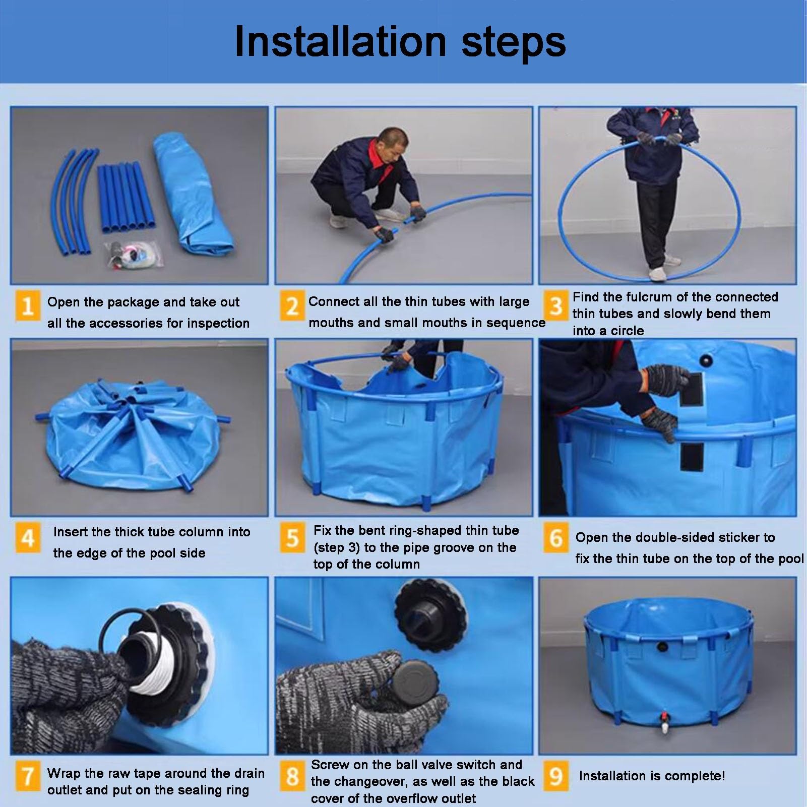 Piscina per pesci in tela fuori terra, vasca rotonda in PVC ispessimento con telaio resistente, grande stagno pieghevole in plastica resistente stagno per la coltura dell'acqua (1,8 x 0,6 m)