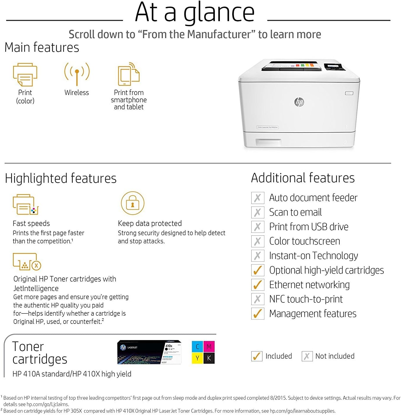 HP Laserjet Pro M452nw Wireless Color Laser Printer with Built-in Ethernet, Amazon Dash Replenishment Ready (CF388A)