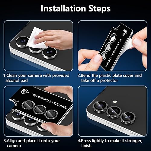 Miniatura 6 de Protector de lente de cámara para Samsung Galaxy S25 FE, cubierta individual de lente de vidrio templado con anillo de metal, [fuerte adsorción]
