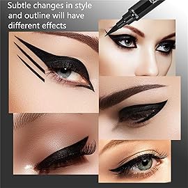 5Pcs Double-headed Liquid Eyeliner Stamp Pencil Set, Winged Eye-liner Pen, Long-lasting Black Tattoo Eye-liner delineador de ojos (Heart/Flower/Star/Butterfly/Cone) Shape Eye Liner Pencil for Women
