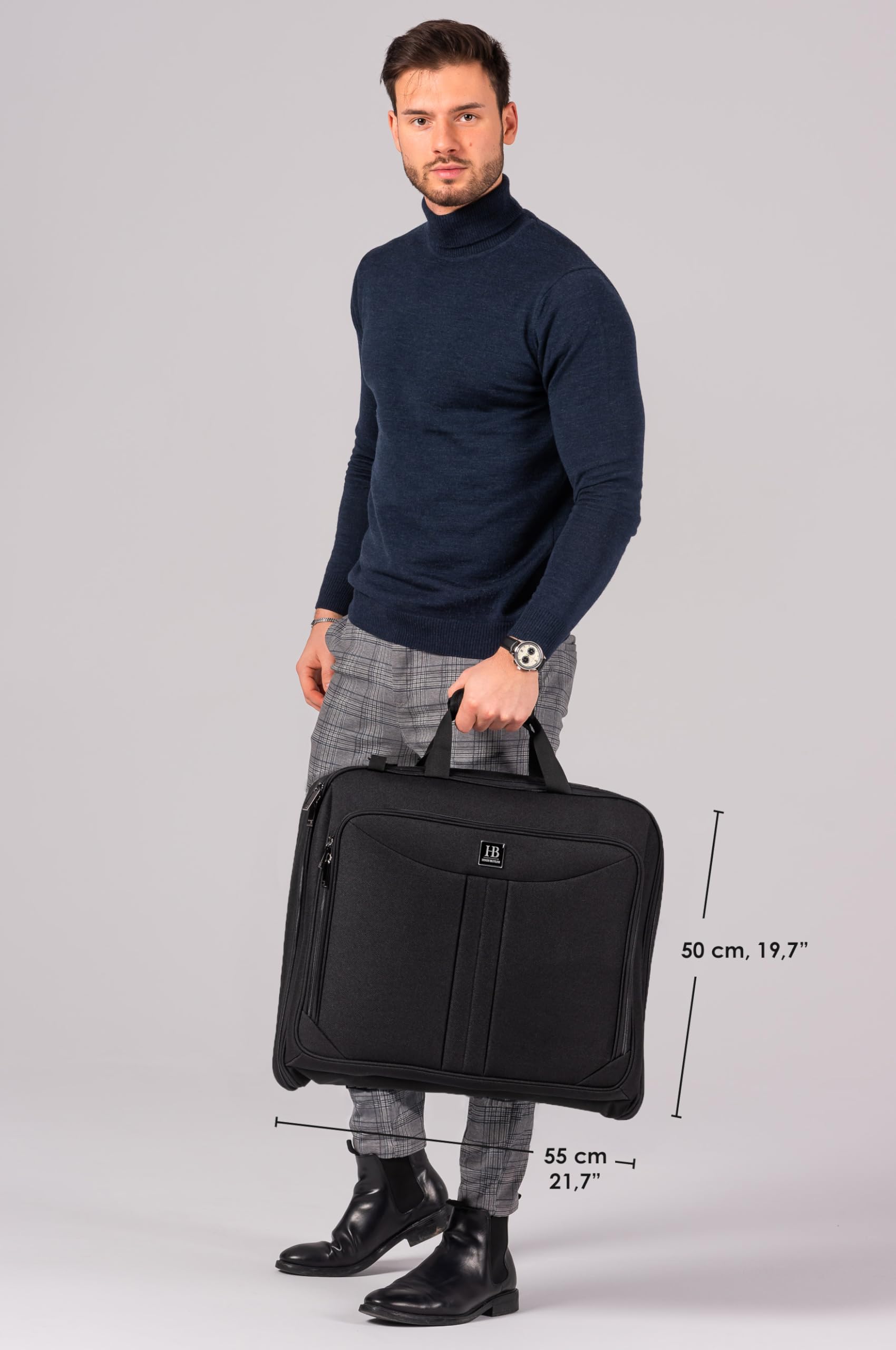 Reisetasche für Kleidung, Kleidersack für Anzüge, Alfred Lite | Kleider, Anzugtasche für Kleidung in Größen XS-M, Schwarze Gepäcktasche, Klamotten ohne Falten, 55 cm x 50 cm