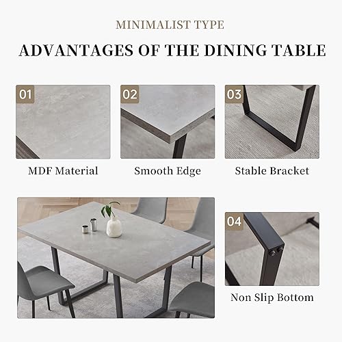 Miniatura 4 de Juego de mesa de comedor de 5 piezas, mesa de cocina moderna de 42.9 pulgadas y sillas de comedor de cuero para cocina y comedor (mesa + 4 sillas