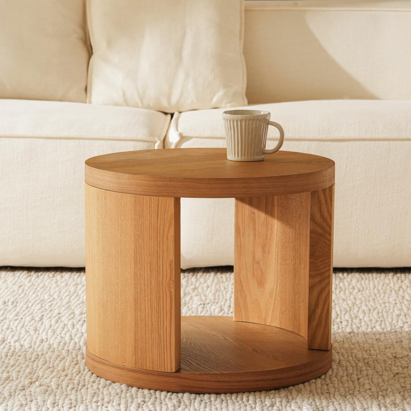 Table Basse Lot de 2 Ronde Bois, Table Gigogne Ronde avec Rangement, Tables Basses, Table de Salon Rondes & Table d’Appoint, Table Basse Salon Moderne en Bois, Ø80+Ø46cm, Blanc