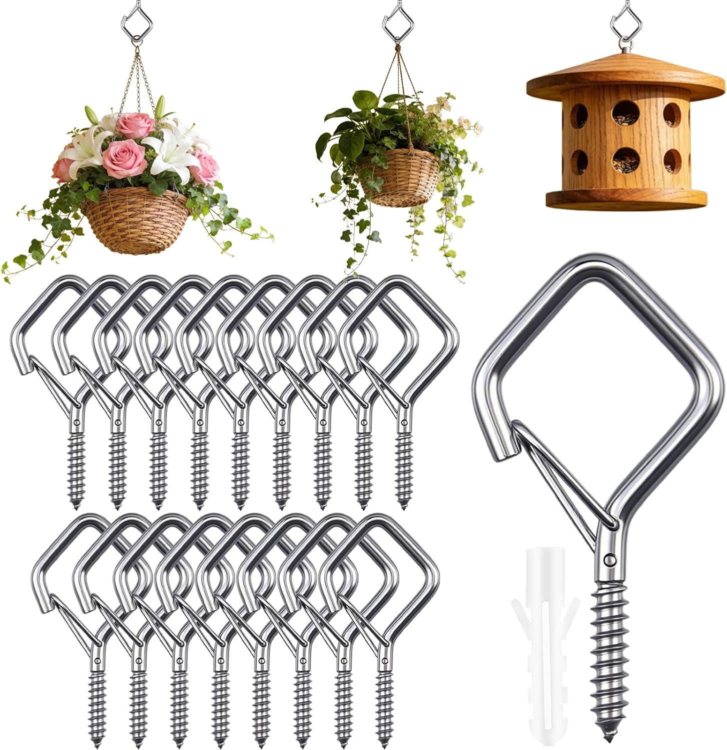 304 Stainless Steel Eye Screw Hooks, Heavy Duty Ceiling Hooks for Hanging Plants, Outdoor String Lights & Christmas Decor, Rustproof Screw in Hooks (304 Stainless Steel, 38PCS)