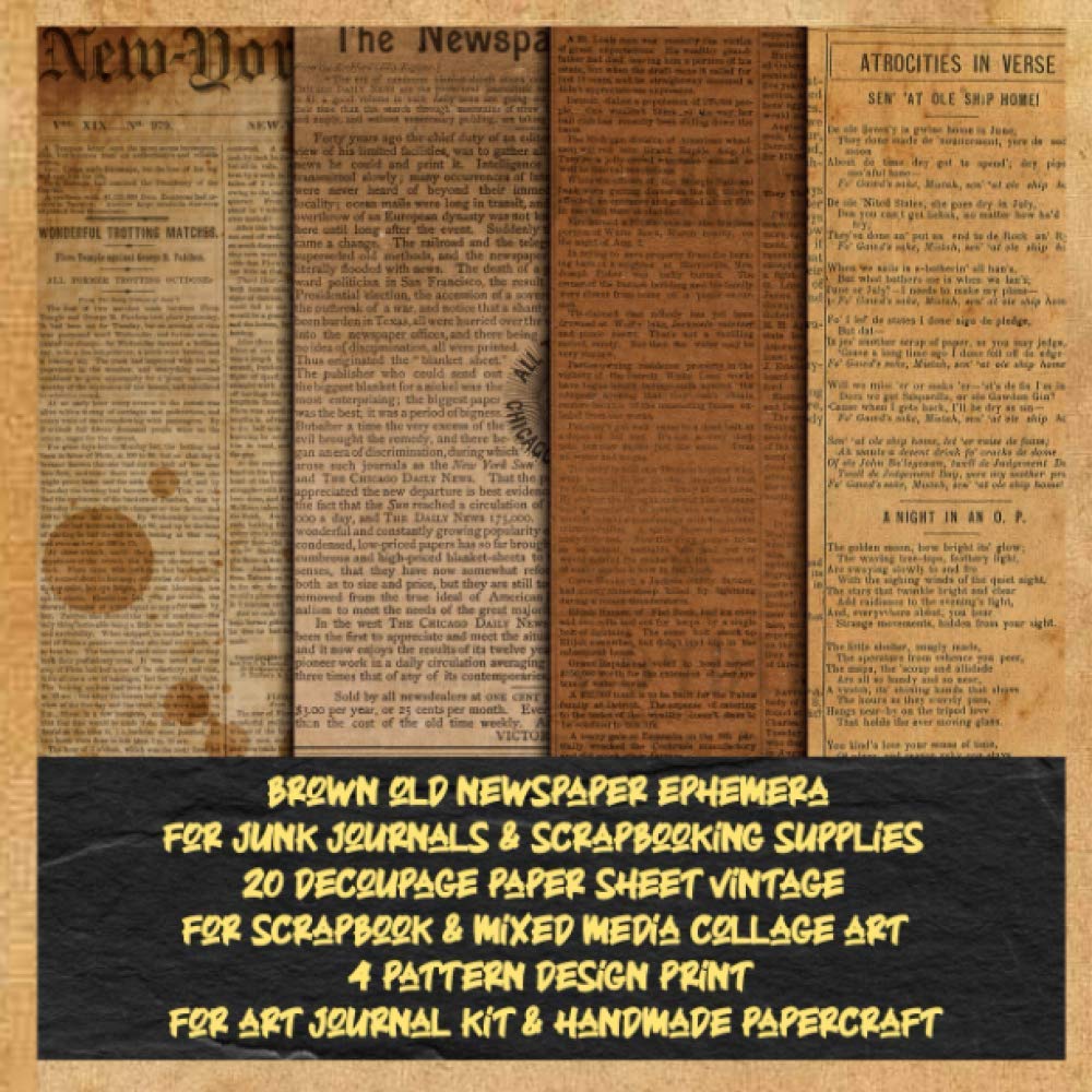 brown old newspaper ephemera for junk journals & scrapbooking supplies 20 decoupage paper sheet vintage for scrapbook & mixed media collage art 4 ...
