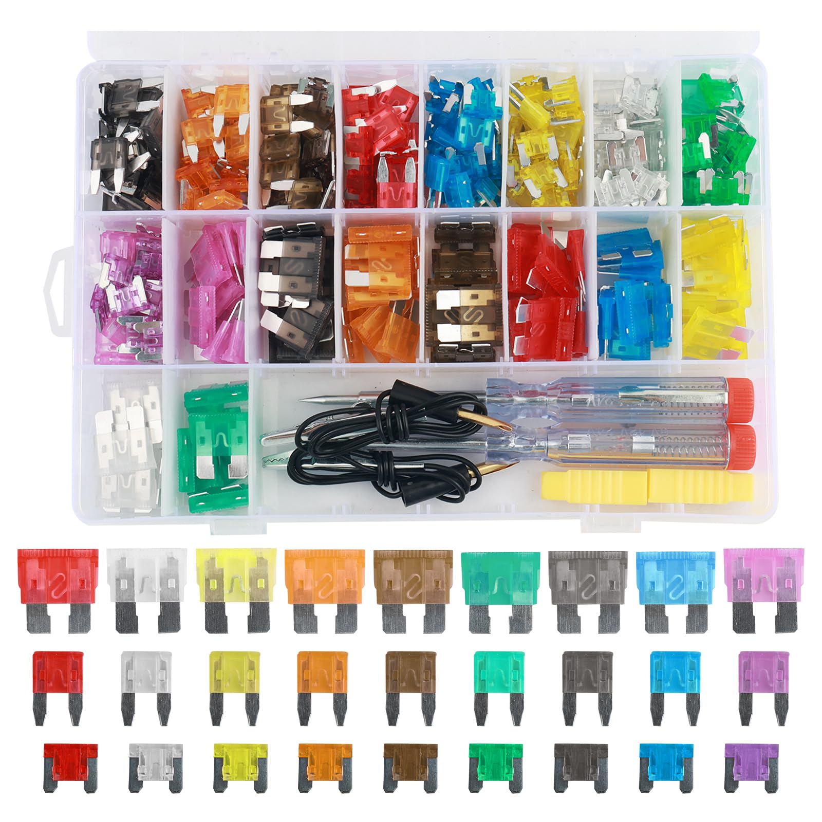 Kit assortito di fusibili per auto, 306 pezzi, kit di fusibili mini e standard a basso profilo per auto (35A, 30A, 25A, 20A, 15A, 10A, 7,5A, 5A, 2A), fusibili per Carro con tester per circuiti