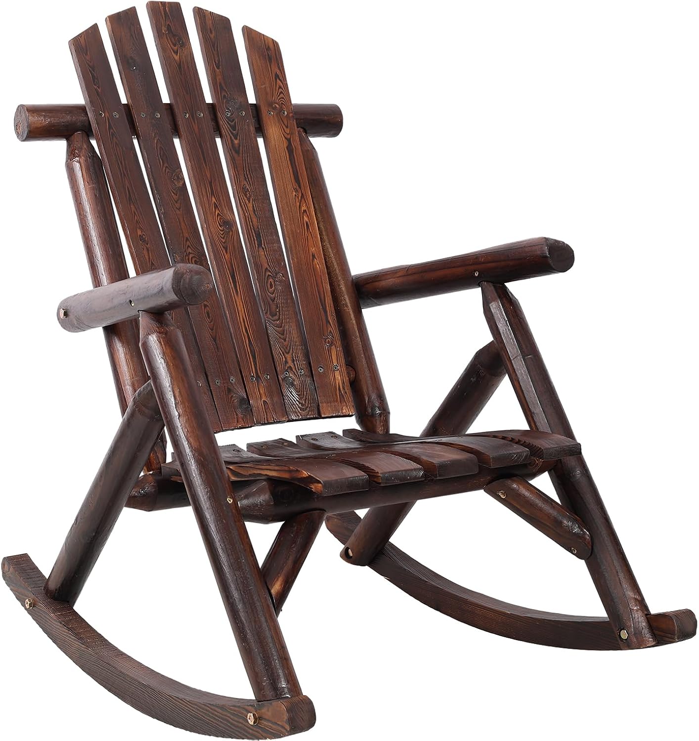 Oversized Wood Outdoor Rocking Chair - High Back Porch Rocker Chair, All - Weather Comfortable Patio Rocker for Lawn Backyard & Garden (Brown-1)