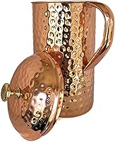Vista 5 de Half Gallon (2.2 L) Capacity Extra Large Hammered 100% Pure Copper Pitcher Jug Pure Copper Lid with Brass Knob included by American Ayurveda