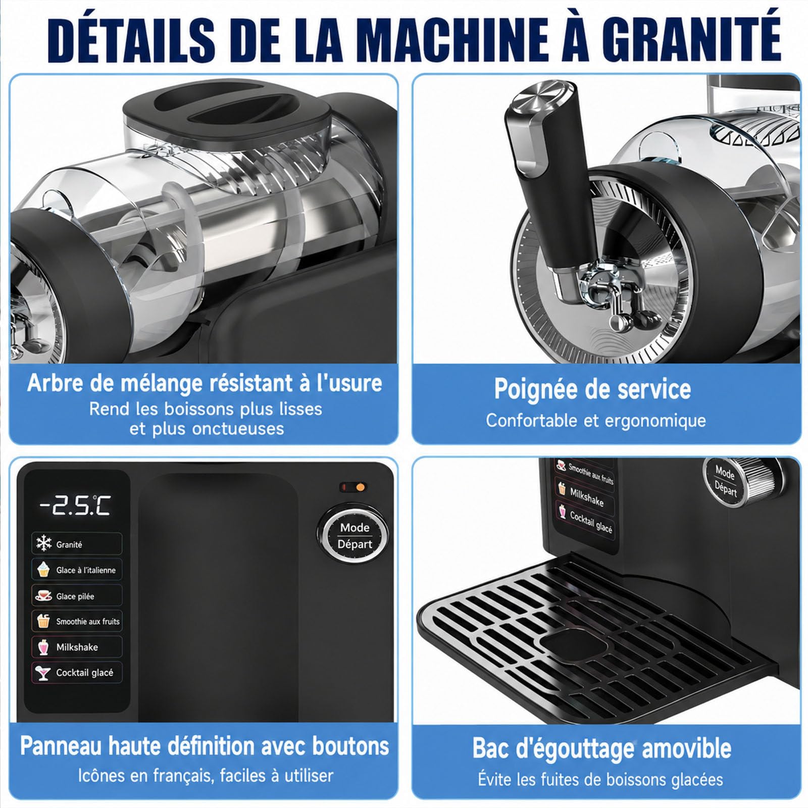 Macchina Per Granita Italiana E Granito,Macchina Per Slush Professionale,Macchina Di Granito 185w,Senza Cubetti Necessari,Pulizia Automatica Silenziosa,5 Programmi,Capacità 2L White