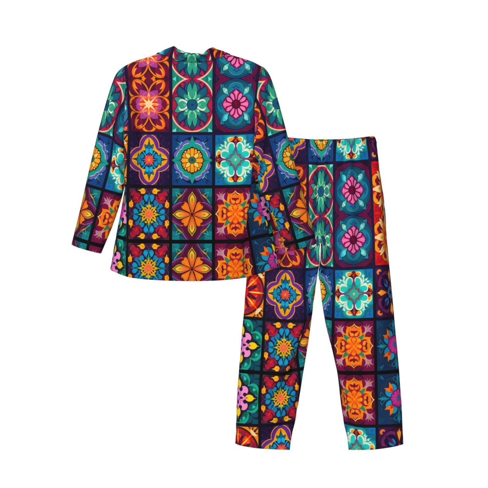 Set pigiama a maniche lunghe morbido stampato da uomo con motivo arcobaleno, abbigliamento casual