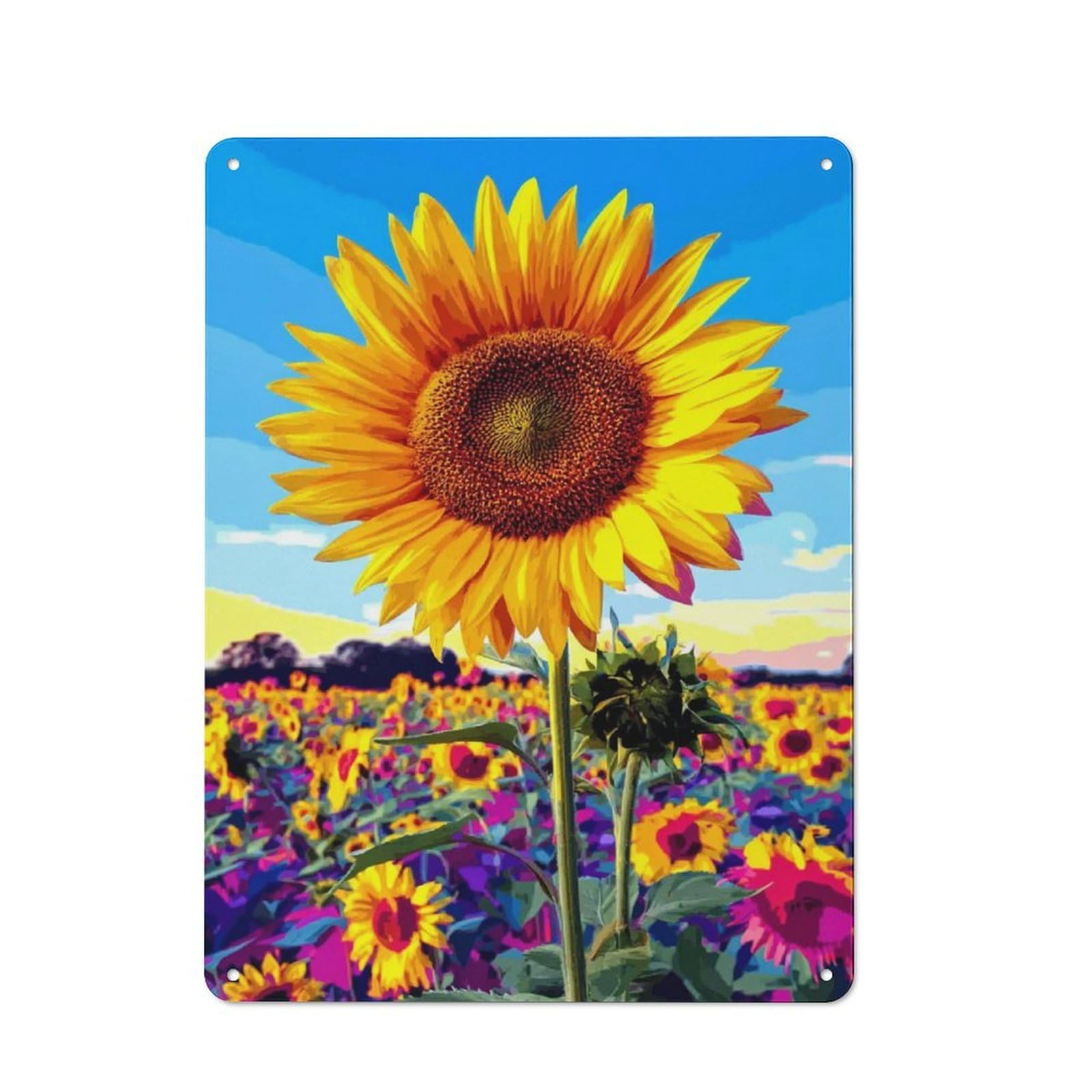 Junmoney Sunflower Field Bliss -3 Industrial Decorative Metal Plaque 40X30cm Featuring Urban Room Decor For Flat, Bar, Studio Or Gallery Wall