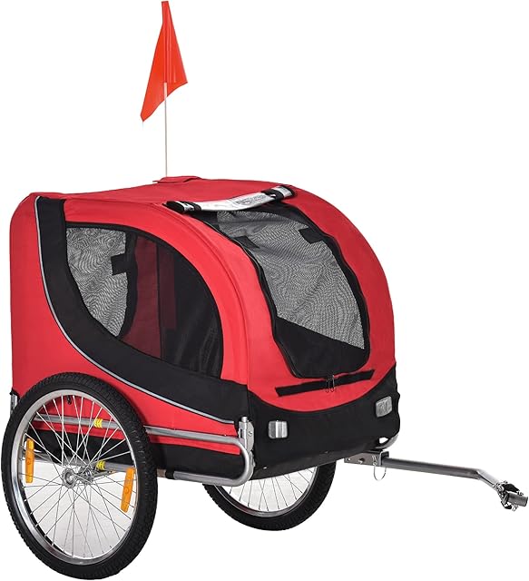 PawHut Steel Dog Bike Trailer Pet Cart Carrier for Bicycle Kit Water Resistant Travel Red and Black