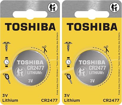 Toshiba CR2477 3V Lithium Coin Cell Child Resistant Blister Package 2 Batteries