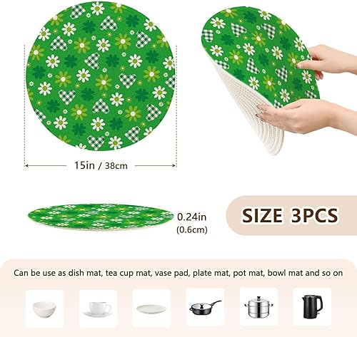 Miniatura 2 de ZRWLUCKY 3 Pcs Trivet Runner for Hot Dishes 15in Cotton Thread Weave Heat Resistant Pad Holder for Cooking Pot Kitchen Aid Green Hearts and Flowers