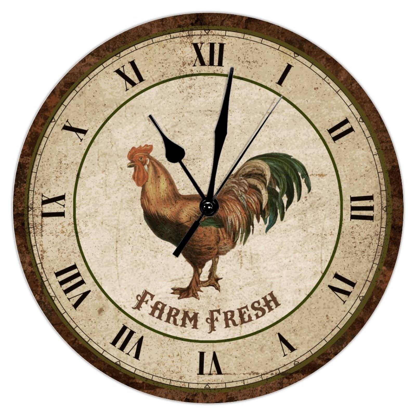 Horloge murale coq rétro 38,1 cm au mouvement silencieux pour salle à manger