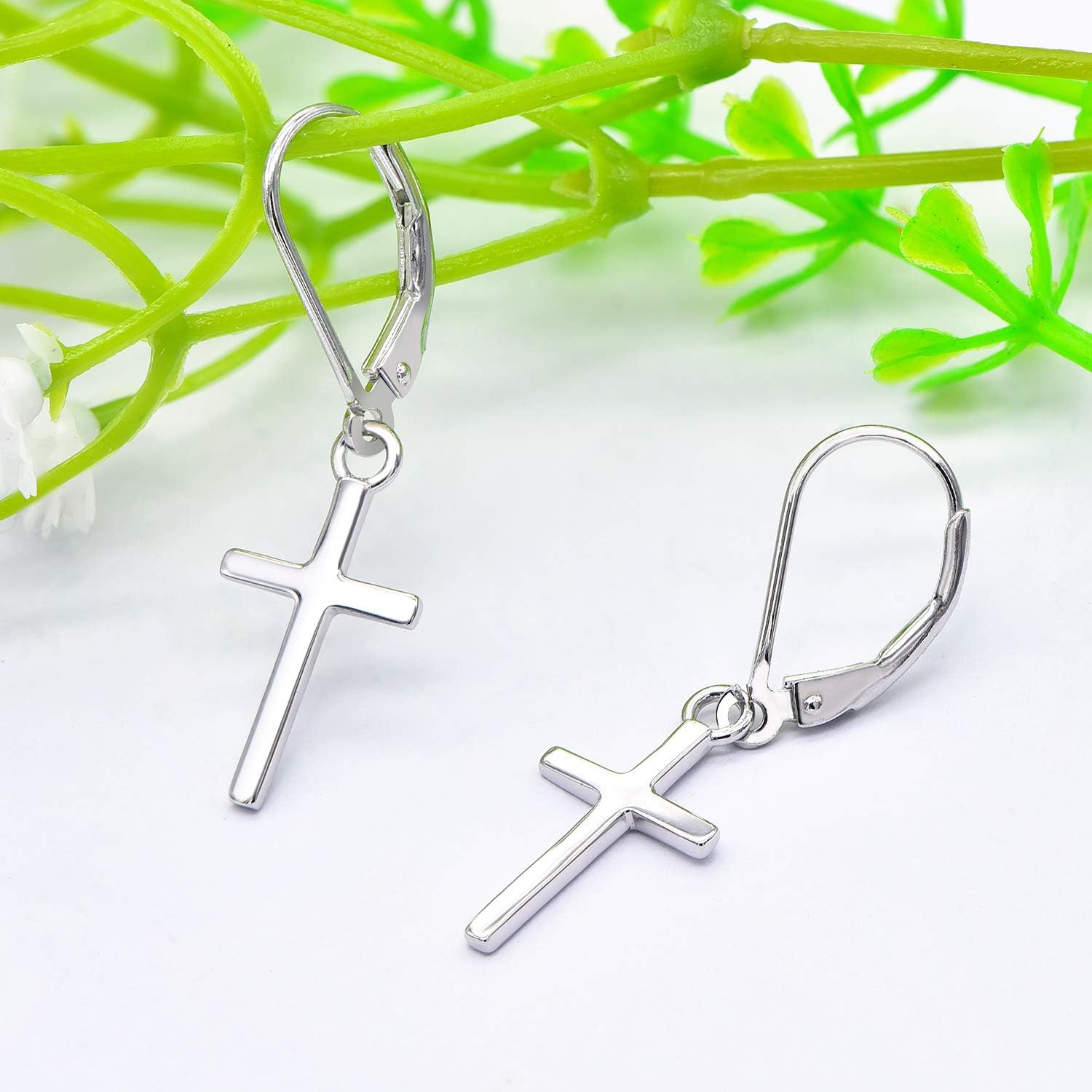 YL Cross Stars Dangle Earrings for Women, 925 Solid Sterling Silver 18K White Gold Plated Moon Ankh Nails Hanging Jewelry Gifts - Image 4