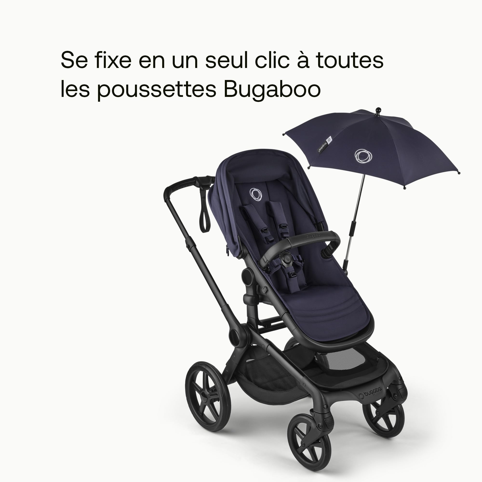 Bugaboo Parasol+, compatible avec toutes les poussettes Bugaboo en tissu avec protection UPF 50+ contre les rayons UV, connexion en un clic et mécanisme facilement réglable, Deep Indigo