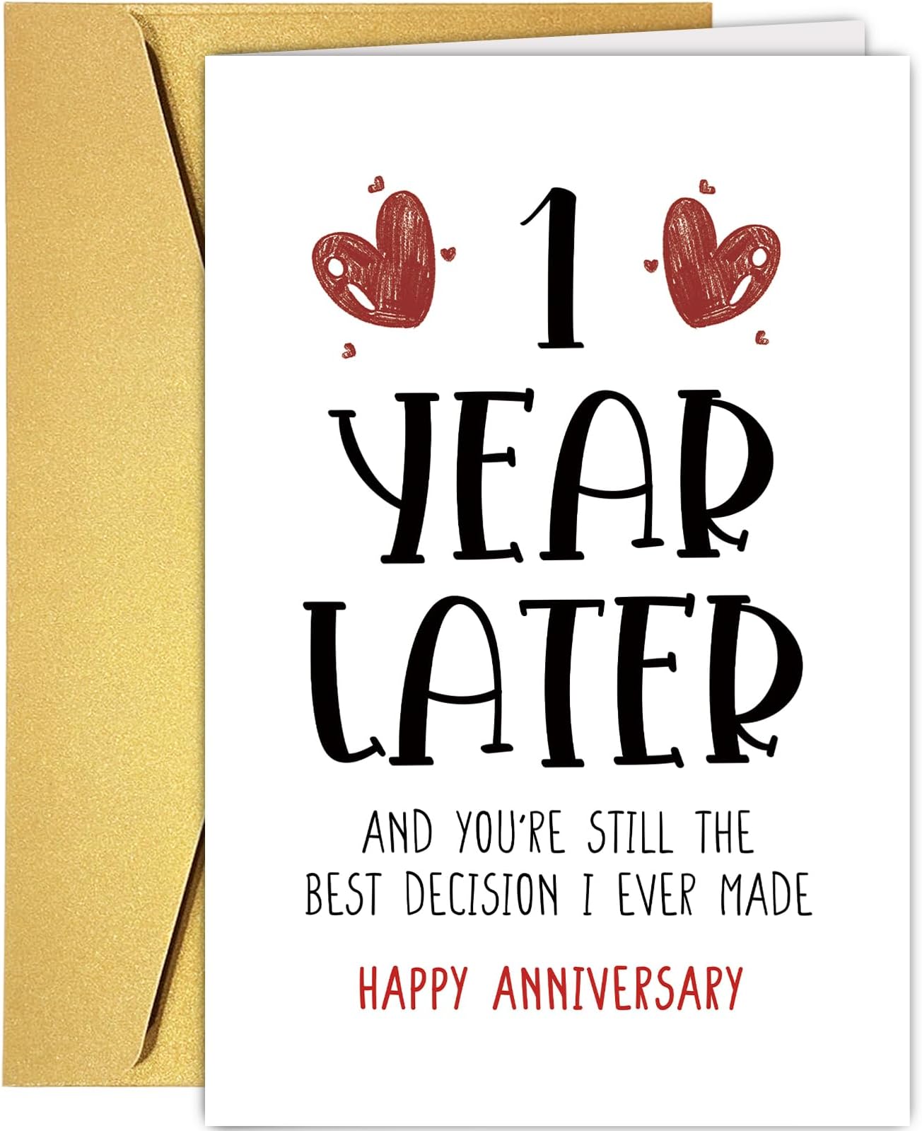 Supoeguk Happy One Year Card for Girlfriend Boyfriend, First Anniversary Card for Him Her, Funny 1st Wedding Anniversary Card for Wife Husband
