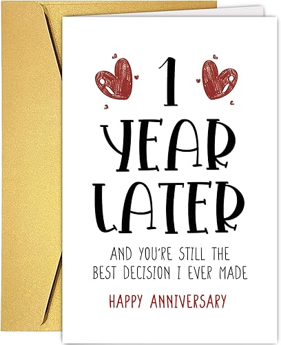 Supoeguk Tarjeta de feliz año para novia, novio, tarjeta de primer aniversario para él y ella, divertida tarjeta de primer aniversario de boda para