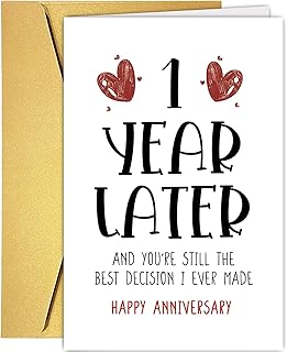 Supoeguk Happy One Year Card for Girlfriend Boyfriend, First Anniversary Card for Him Her, Funny 1st Wedding Anniversary Card for Wife Husband