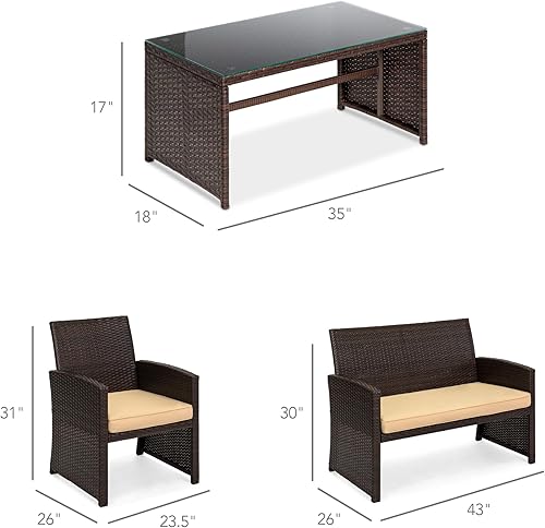 Miniatura 52 de Best Choice Products Juego de muebles de conversación de patio de mimbre al aire libre de 4 piezas para patio trasero con mesa de café, cojines de
