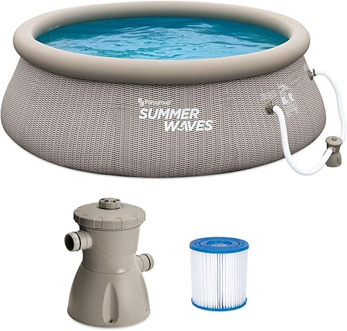 Summer Waves P1B01036A - Anillo inflable redondo de 10 x 36 pulgadas, para piscina sobre el suelo con bomba de filtro, estampado de tejido de cesta