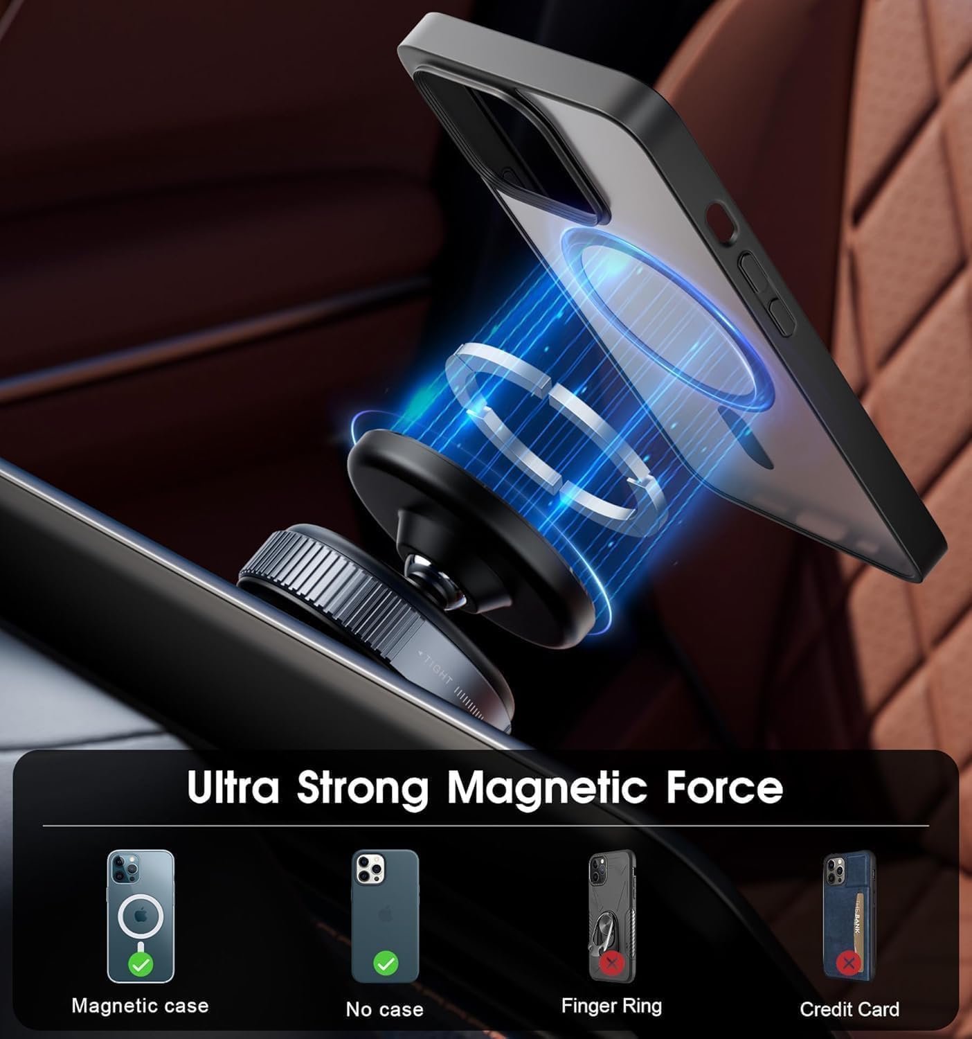 Magnetic Phone Holder for Car with Strong Vacuum Suction Cup | 360° Adjustable Mount for Dashboard, Windshield, Mirror & Shower | Universal Mobile Holder Compatible with All Smartphones