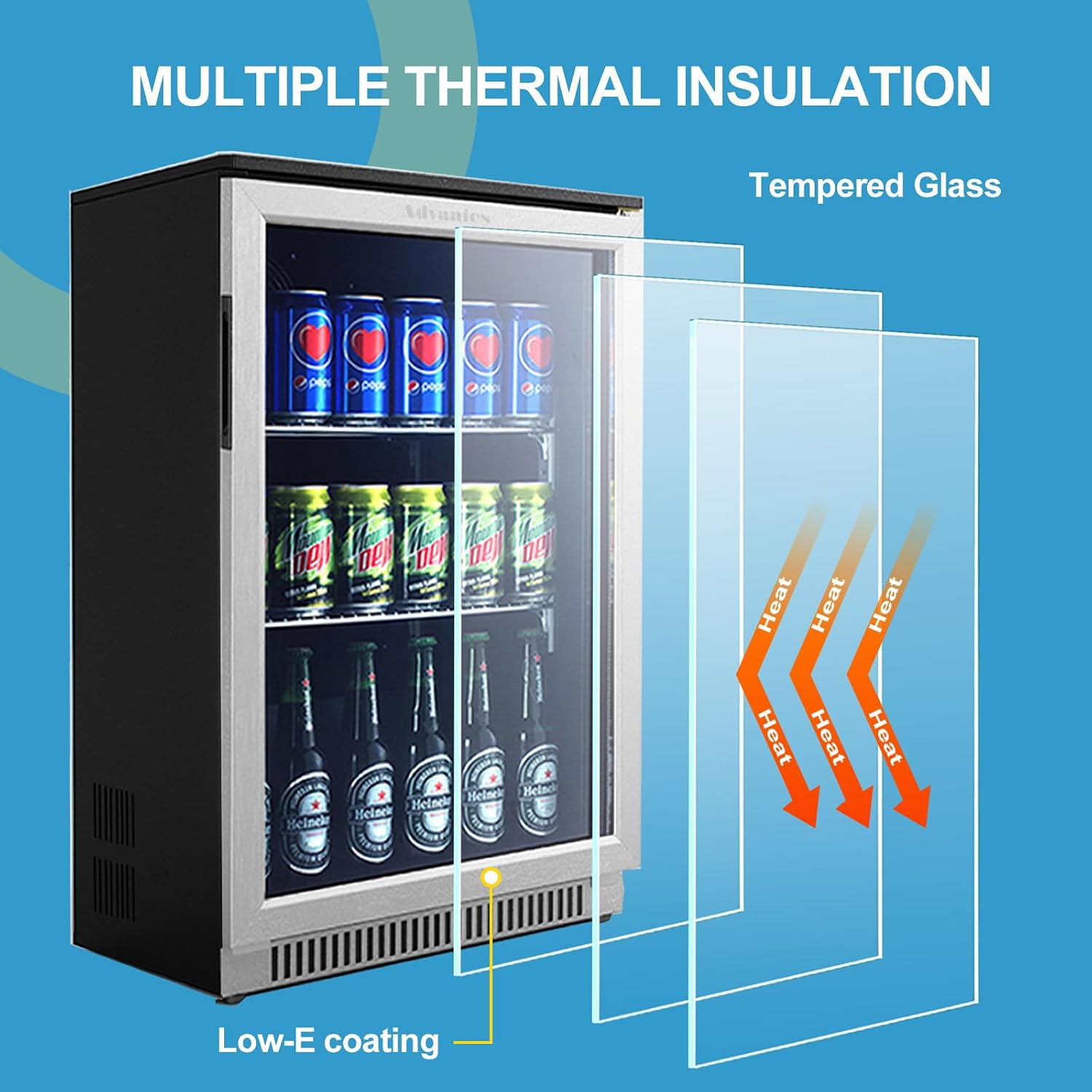 20IN Beverage Refrigerator with Glass Door-120 Can Built in Under Counter Fridge & Freestanding,Ideal for Soda,Beer Drink Cooler