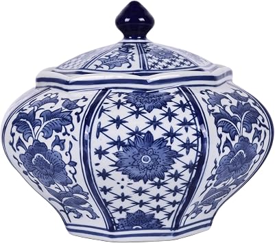 XINGYAN Handmade Big Size Goldmine Ginger Jar with Lid Series Luxury Chinoiserie Blue and White Porcelain, Ming and Qing Dynasty Style, Decorative Home Decor Storage Jar Rich Jar